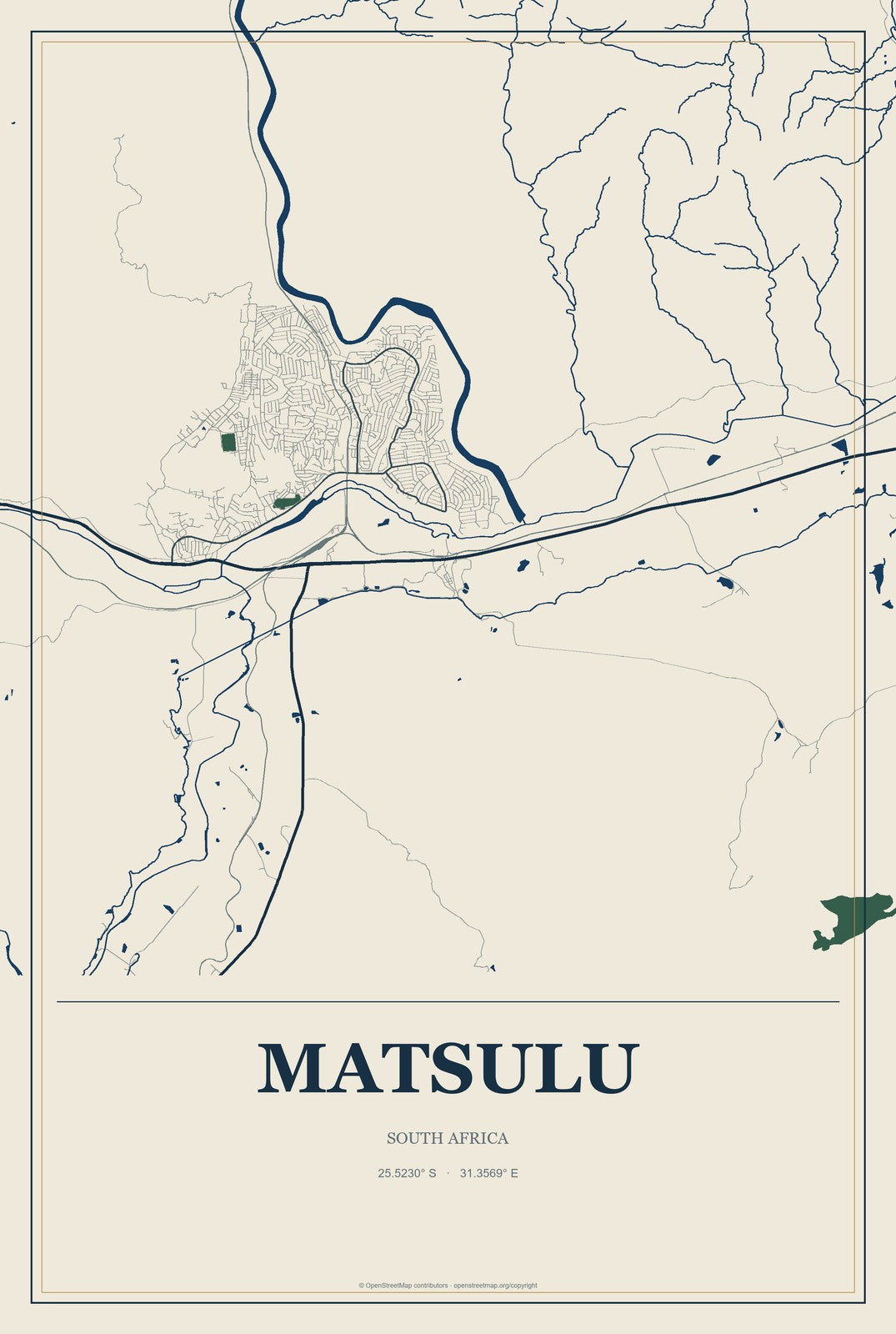 Matsulu, South Africa City Map Aluminum Sign in Coastal Cutout style