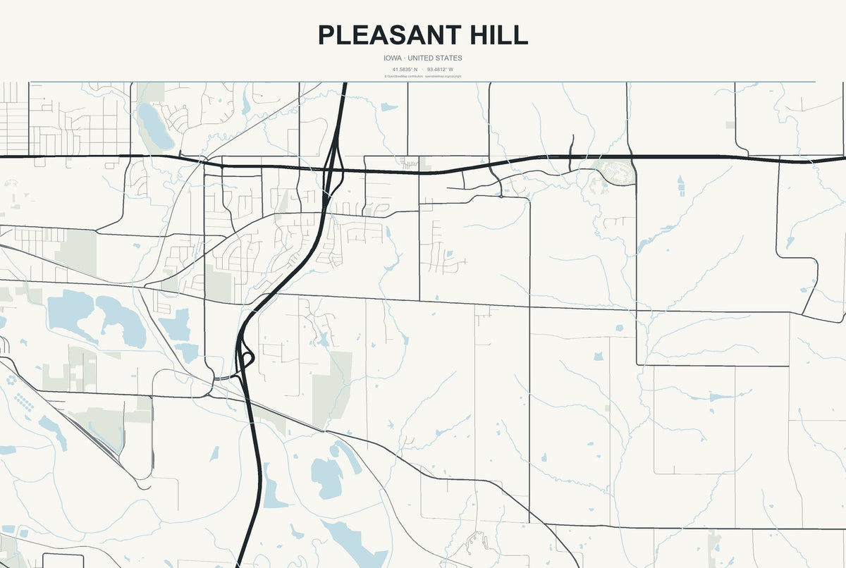 Pleasant Hill, Iowa City Map Aluminum Sign in Headline Atlas style