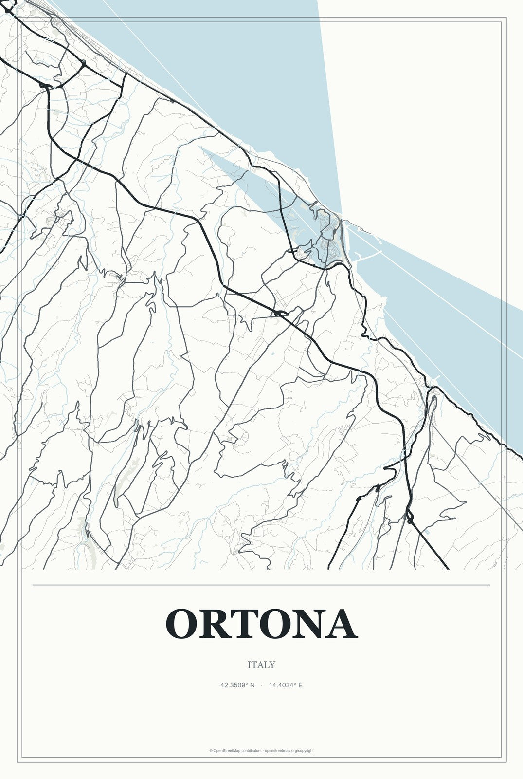 Ortona, Italy City Map Aluminum Sign in Gallery Air style