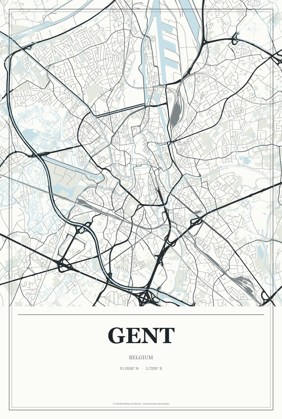 Gent, Belgium City Map Aluminum Sign in Gallery Air style