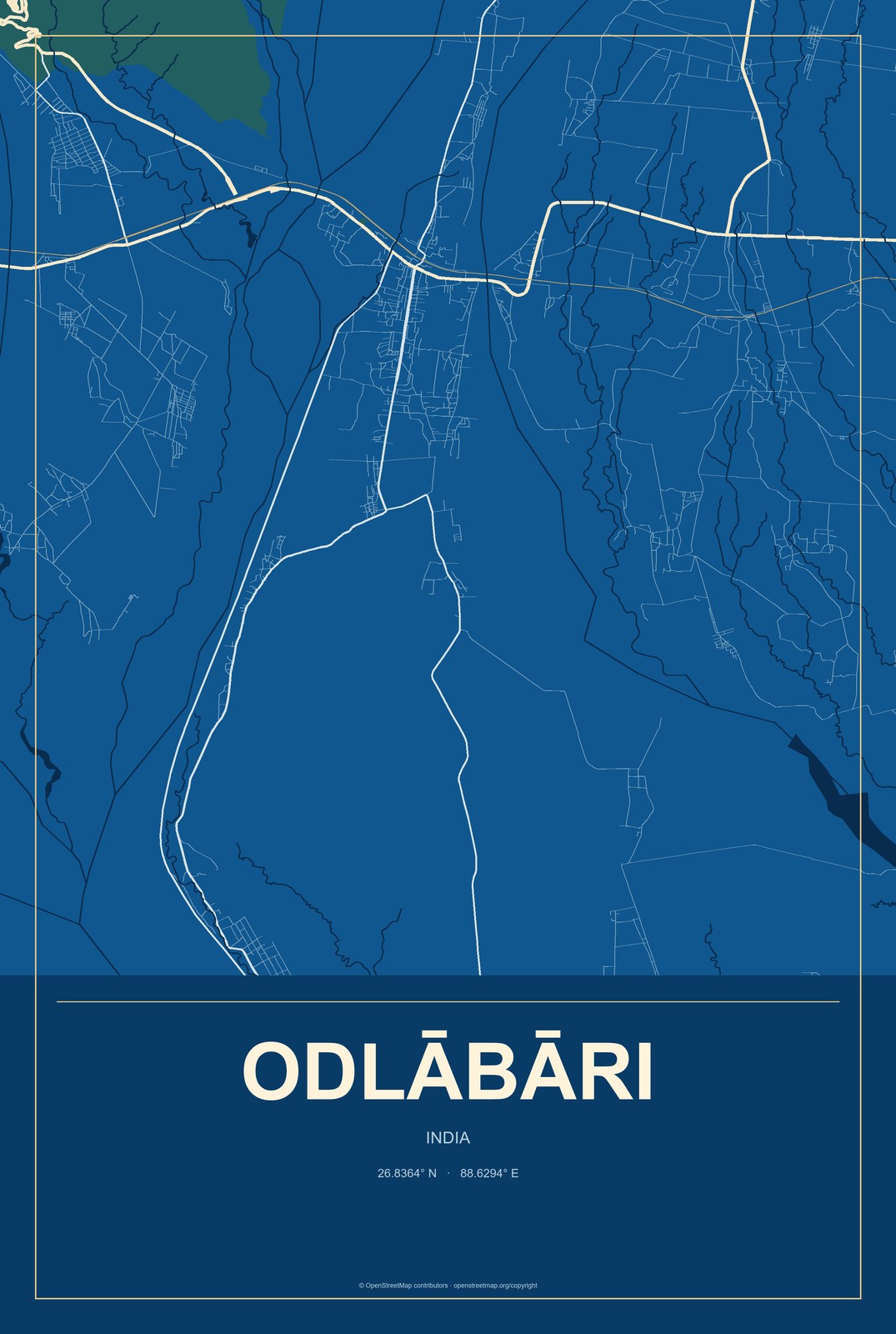Odlābāri, India City Map Aluminum Sign in Harbor Cobalt style