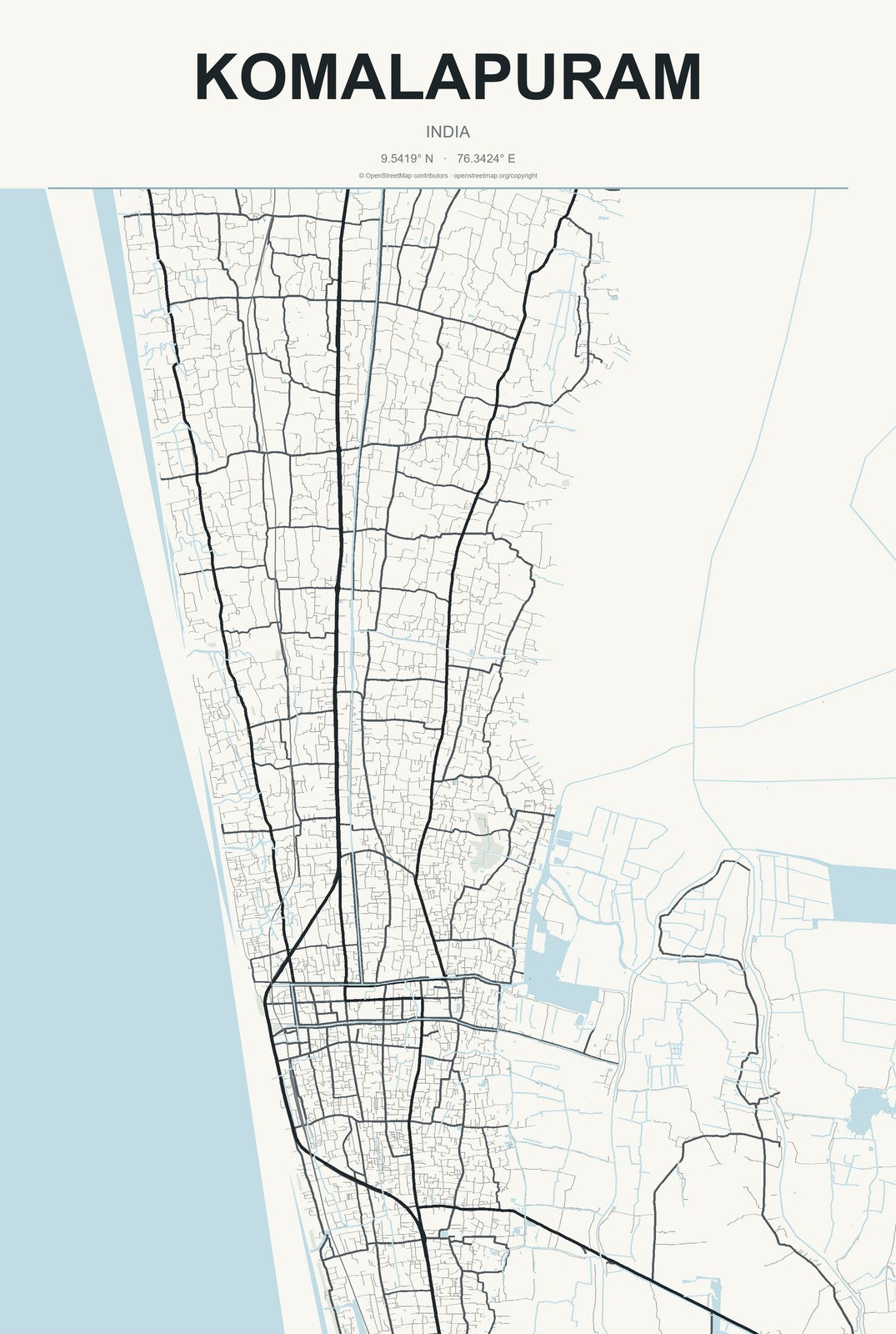 Komalapuram, India City Map Aluminum Sign in Headline Atlas style