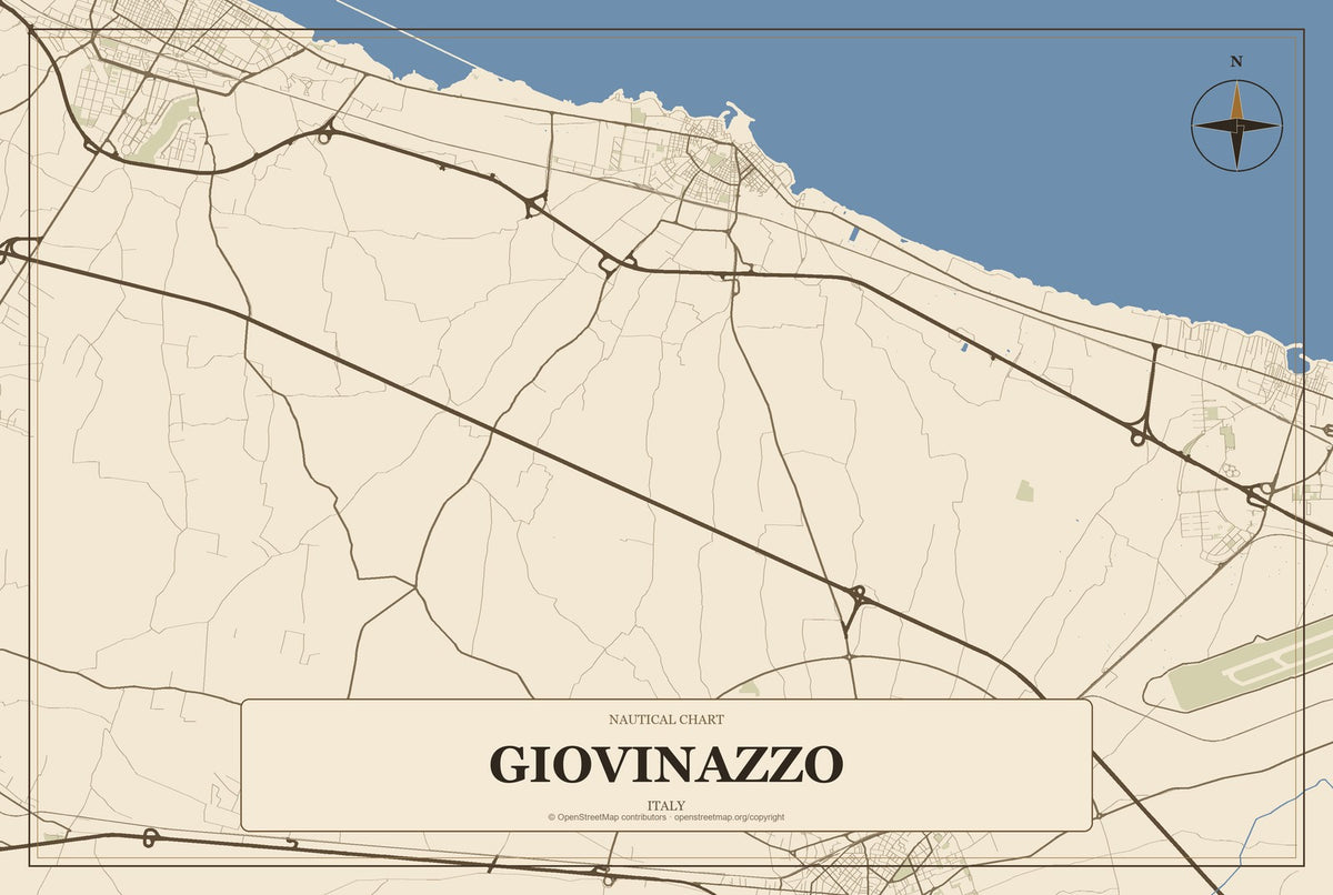 Giovinazzo, Italy City Map Aluminum Sign in Heritage Nautical style