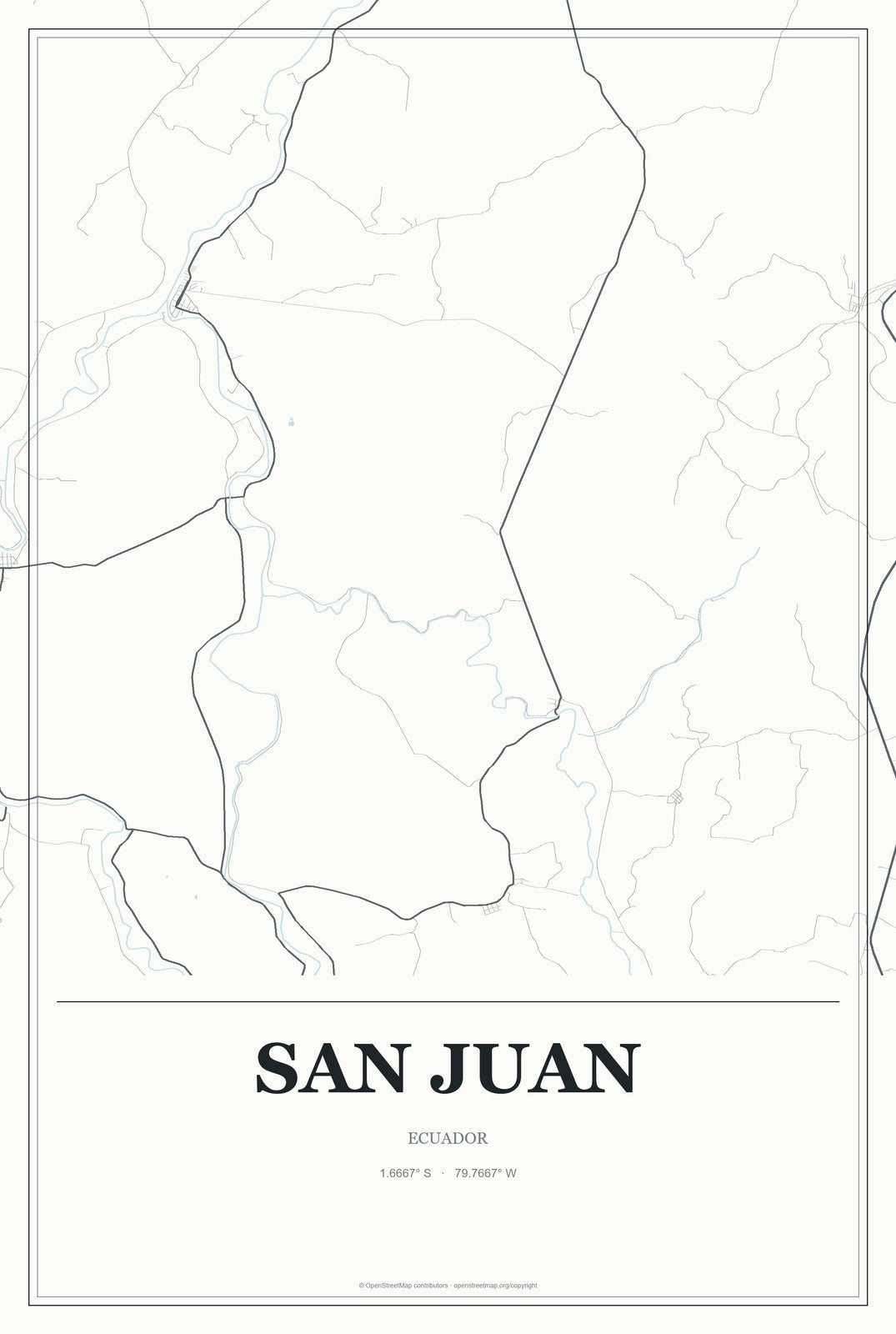 San Juan, Ecuador City Map Aluminum Sign in Gallery Air style