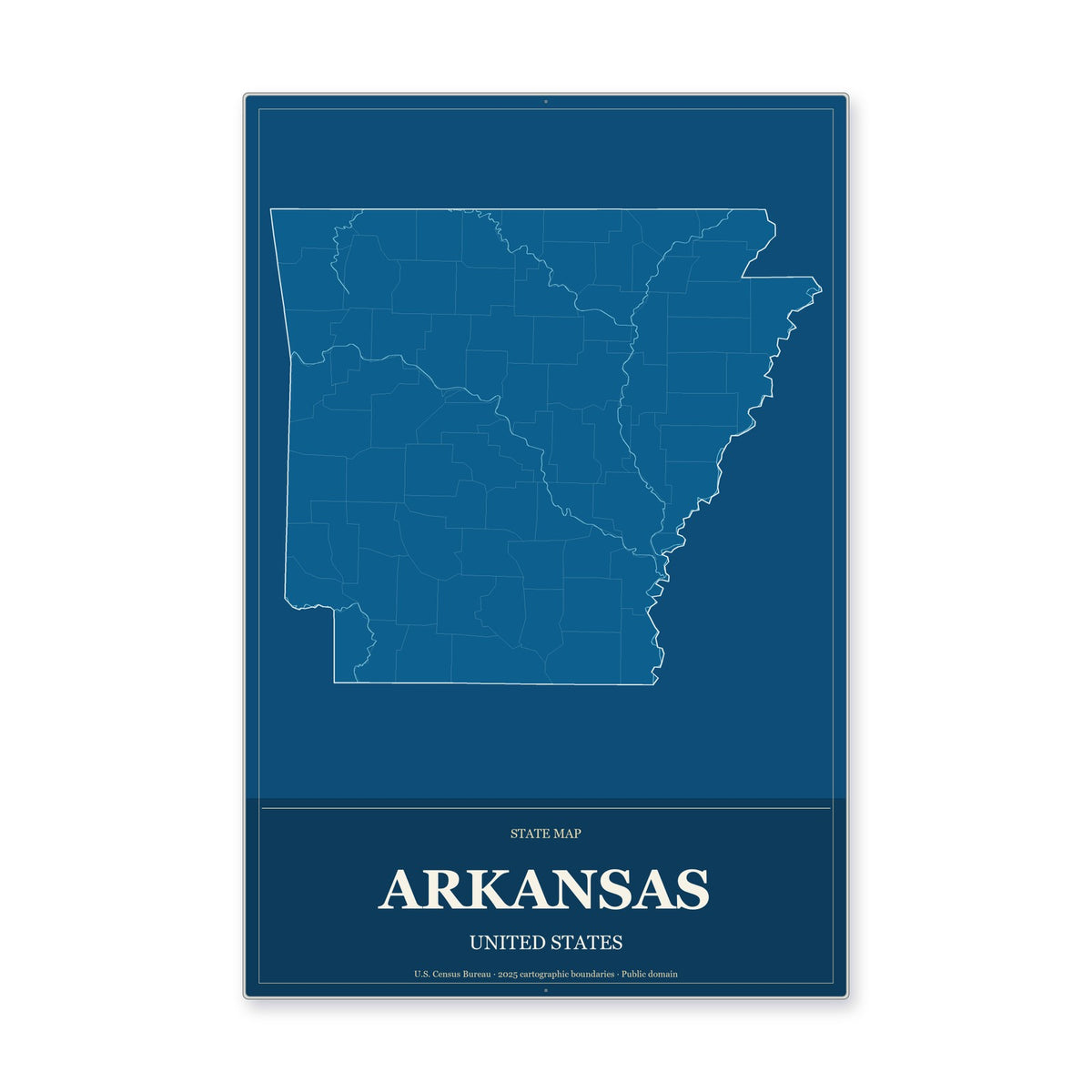 Arkansas state map aluminum sign in Harbor Cobalt style