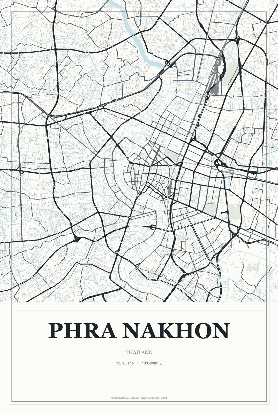 Phra Nakhon, Thailand City Map Aluminum Sign in Gallery Air style