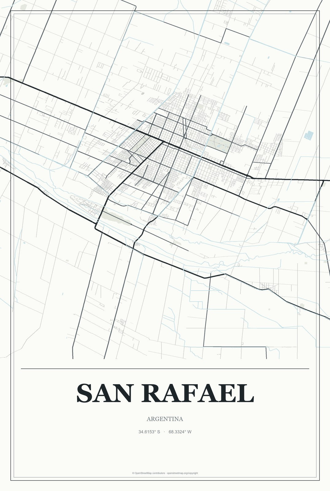 San Rafael, Argentina City Map Aluminum Sign in Gallery Air style