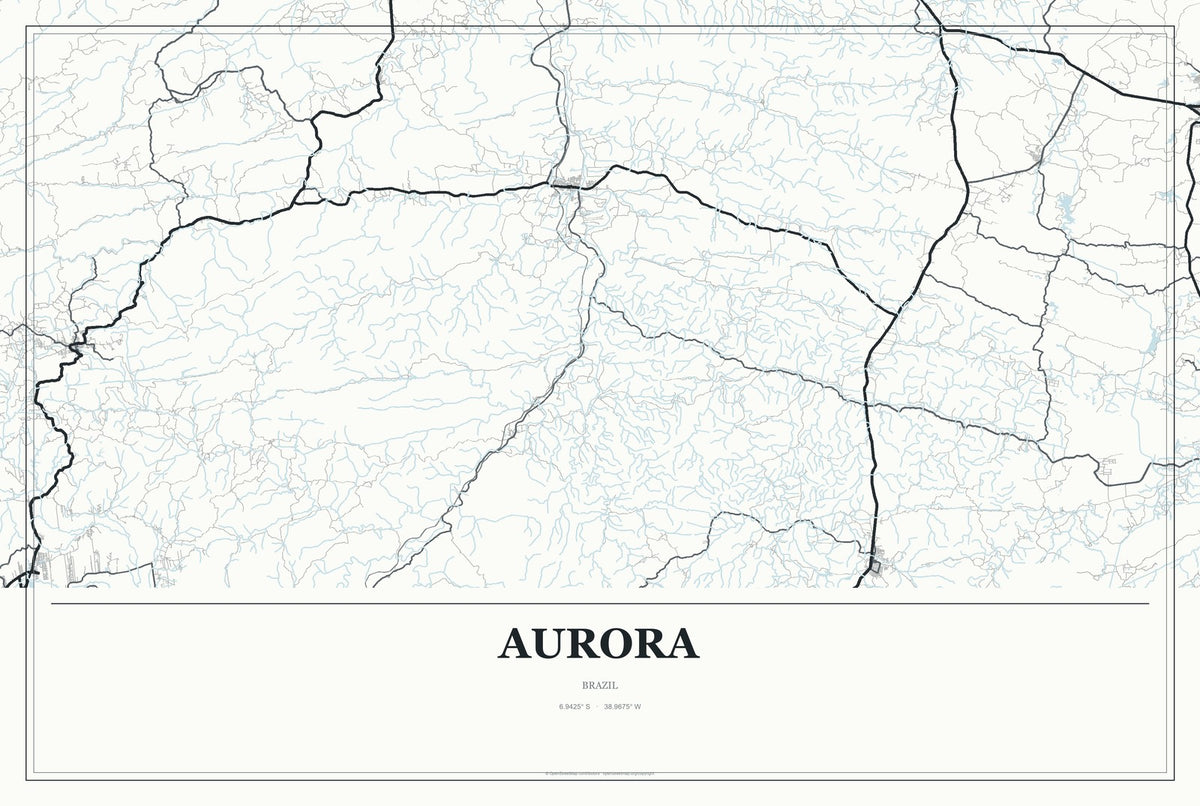 Aurora, Brazil City Map Aluminum Sign in Gallery Air style