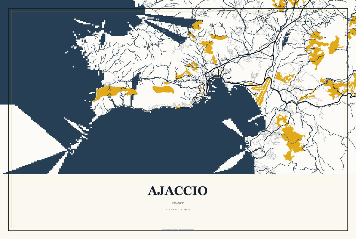 Ajaccio, France City Map Aluminum Sign in Citrine Modern style