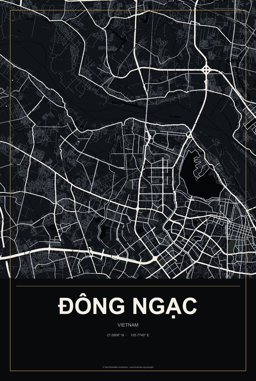 Đông Ngạc, Vietnam City Map Aluminum Sign in Metropolitan Noir style