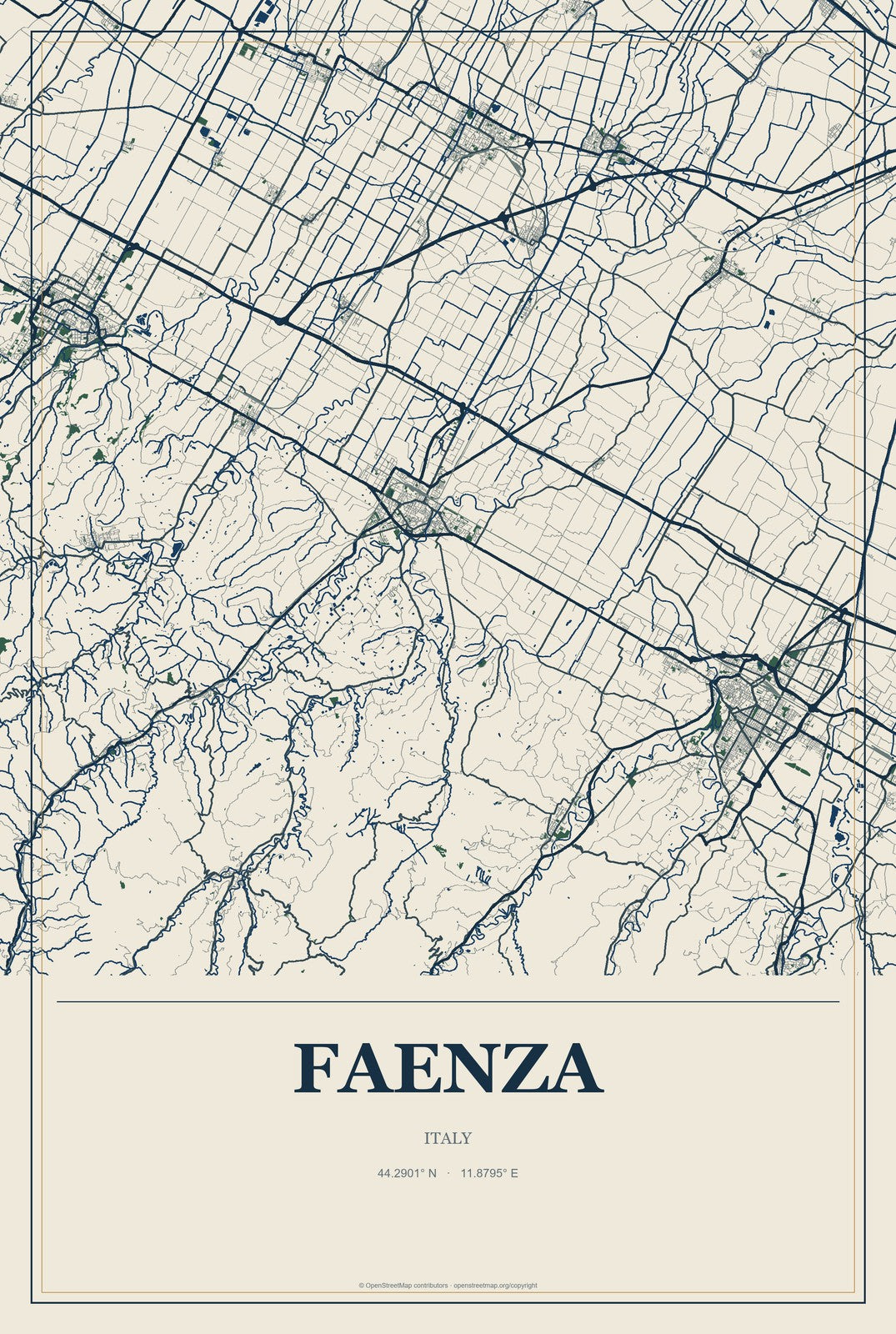Faenza, Italy City Map Aluminum Sign in Coastal Cutout style