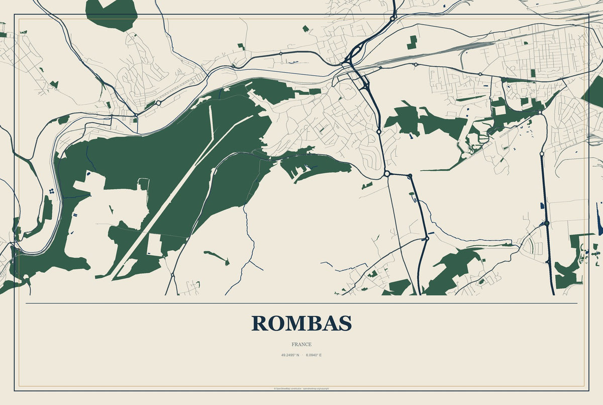 Rombas, France City Map Aluminum Sign in Coastal Cutout style