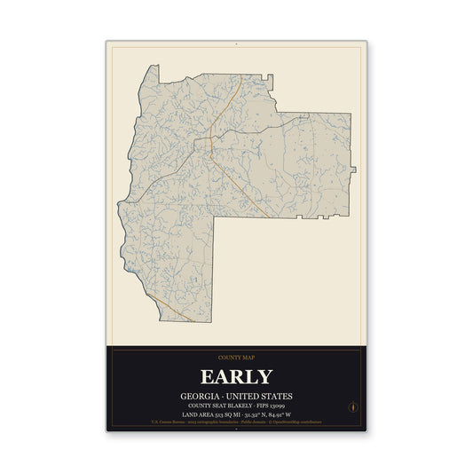 Early County, Georgia Map Aluminum Sign in Museum Plaque style