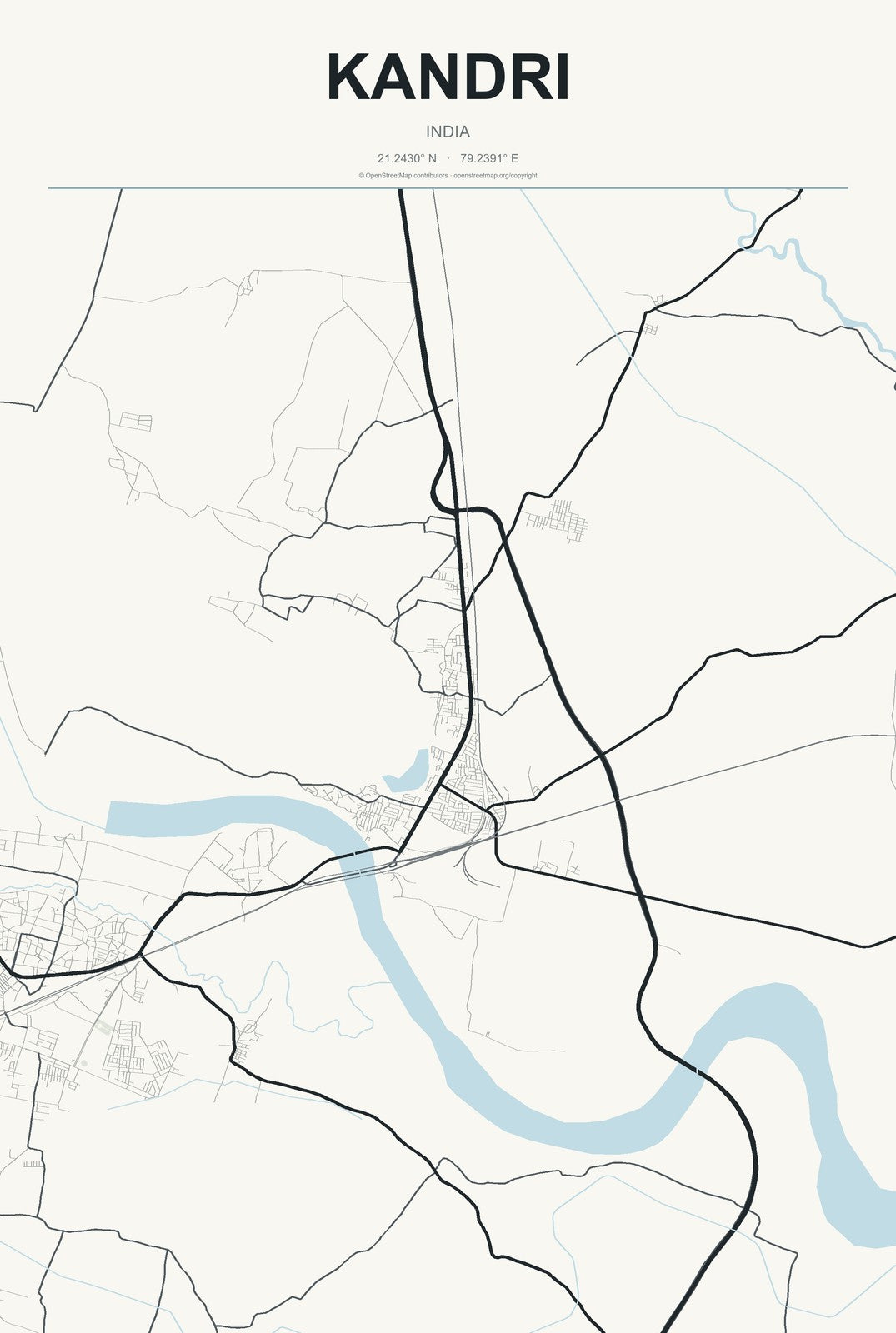 Kandri, India City Map Aluminum Sign in Headline Atlas style