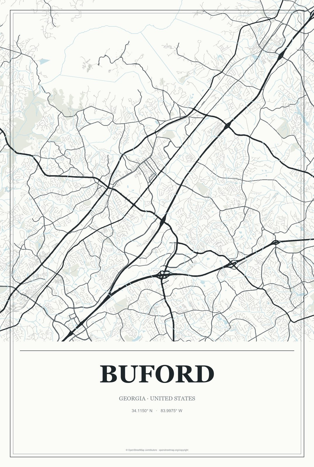Buford, Georgia City Map Aluminum Sign in Gallery Air style