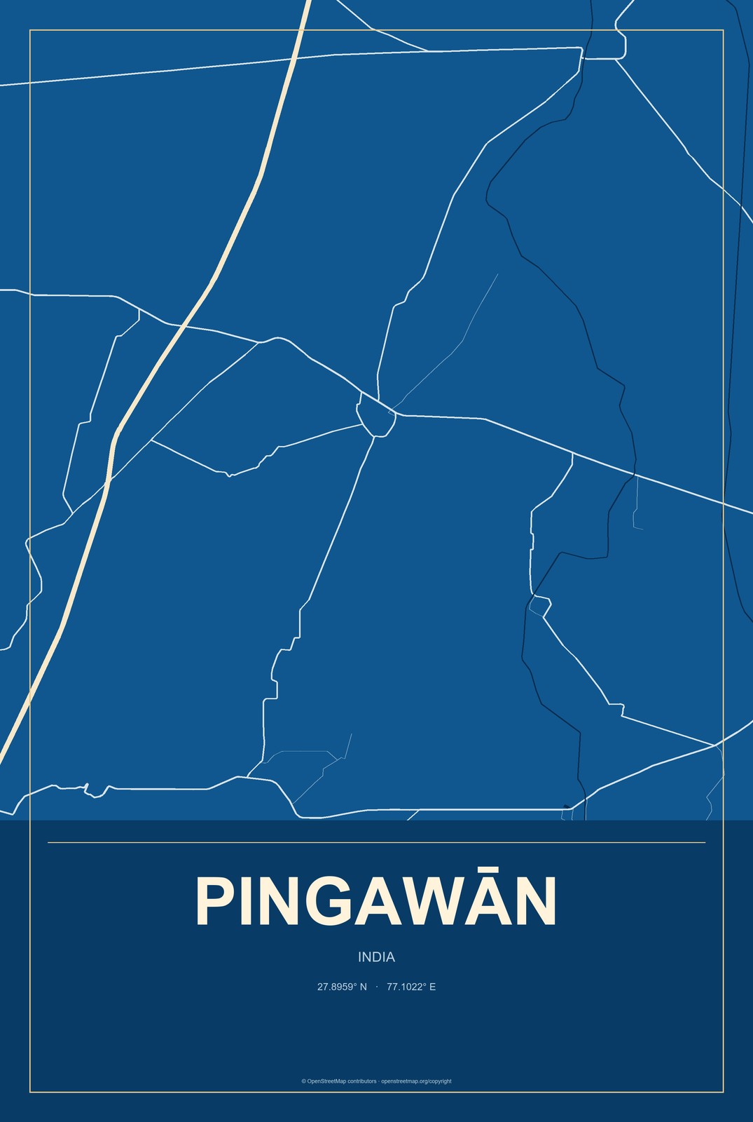 Pingawān, India City Map Aluminum Sign in Harbor Cobalt style
