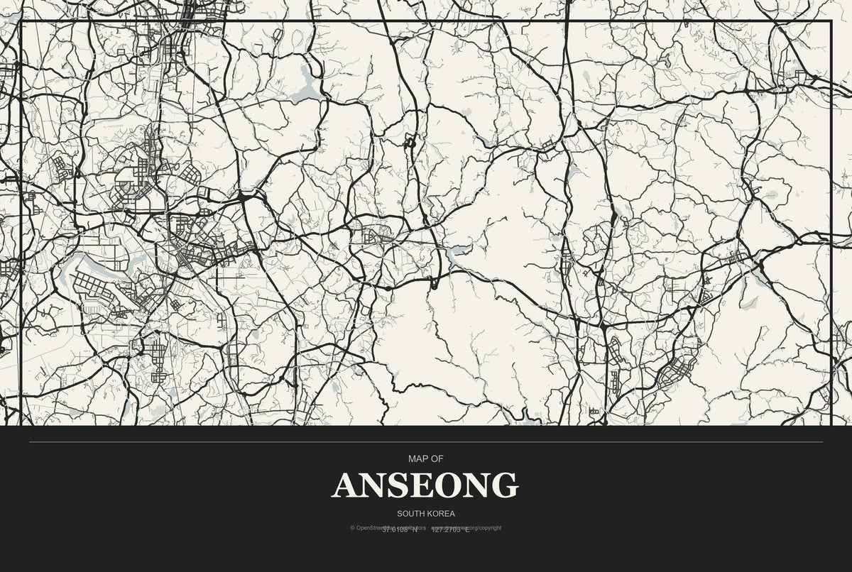 Anseong, South Korea City Map Aluminum Sign in Museum Plaque style