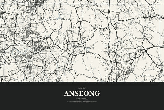 Anseong, South Korea City Map Aluminum Sign in Museum Plaque style