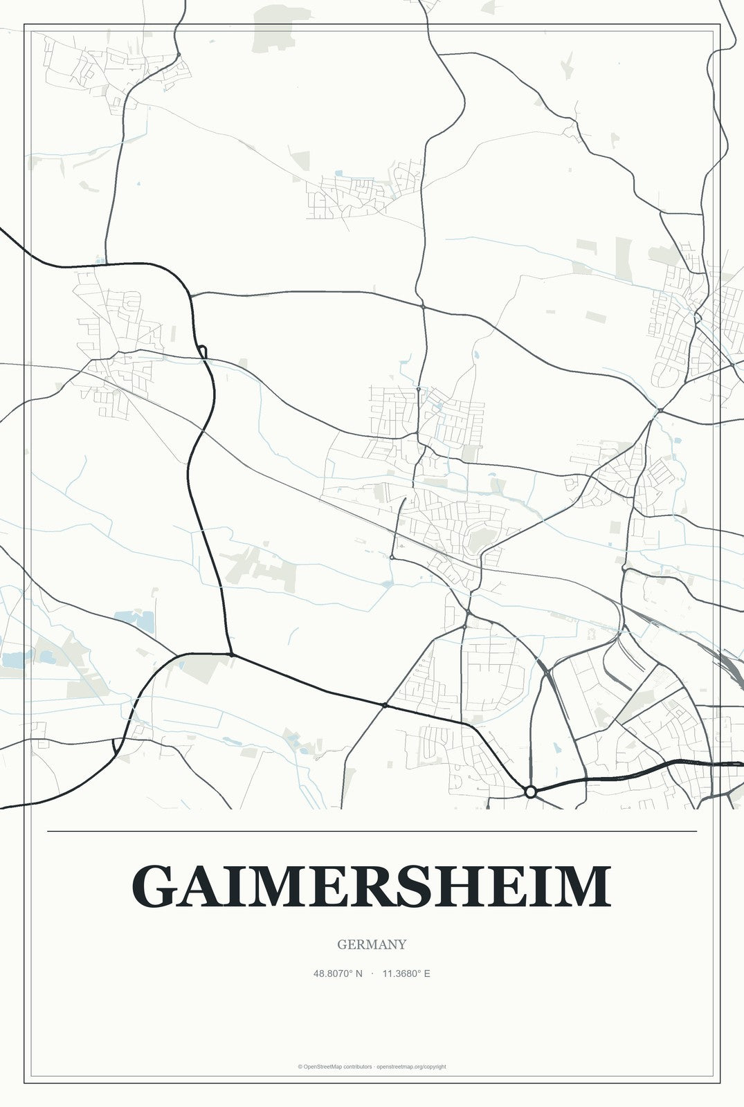 Gaimersheim, Germany City Map Aluminum Sign in Gallery Air style