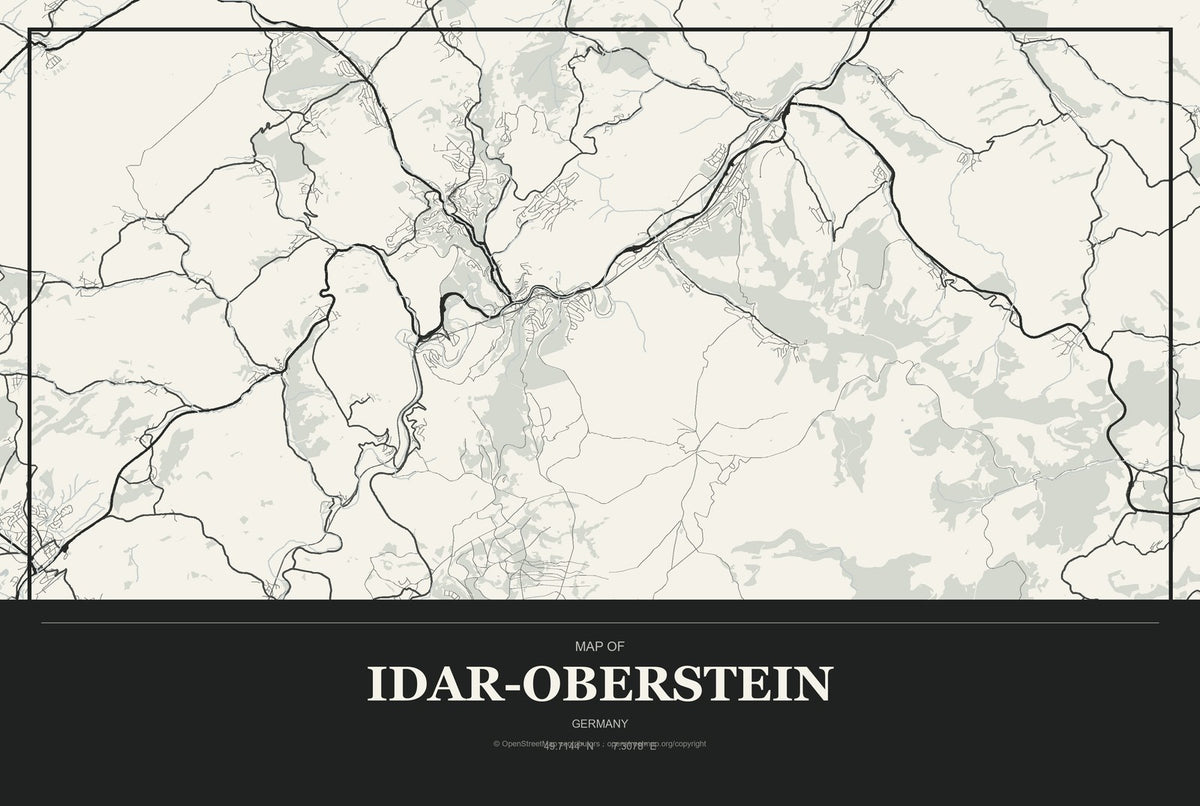 Idar-Oberstein, Germany City Map Aluminum Sign in Museum Plaque style