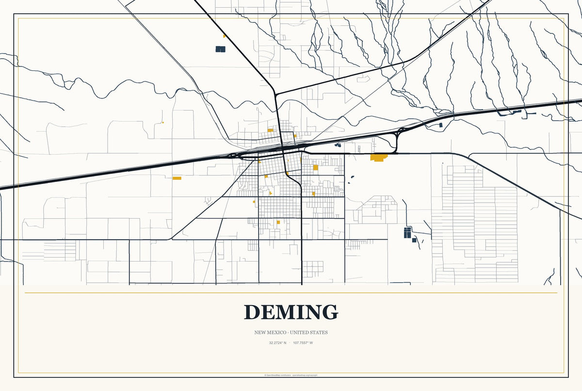Deming, New Mexico City Map Aluminum Sign in Citrine Modern style