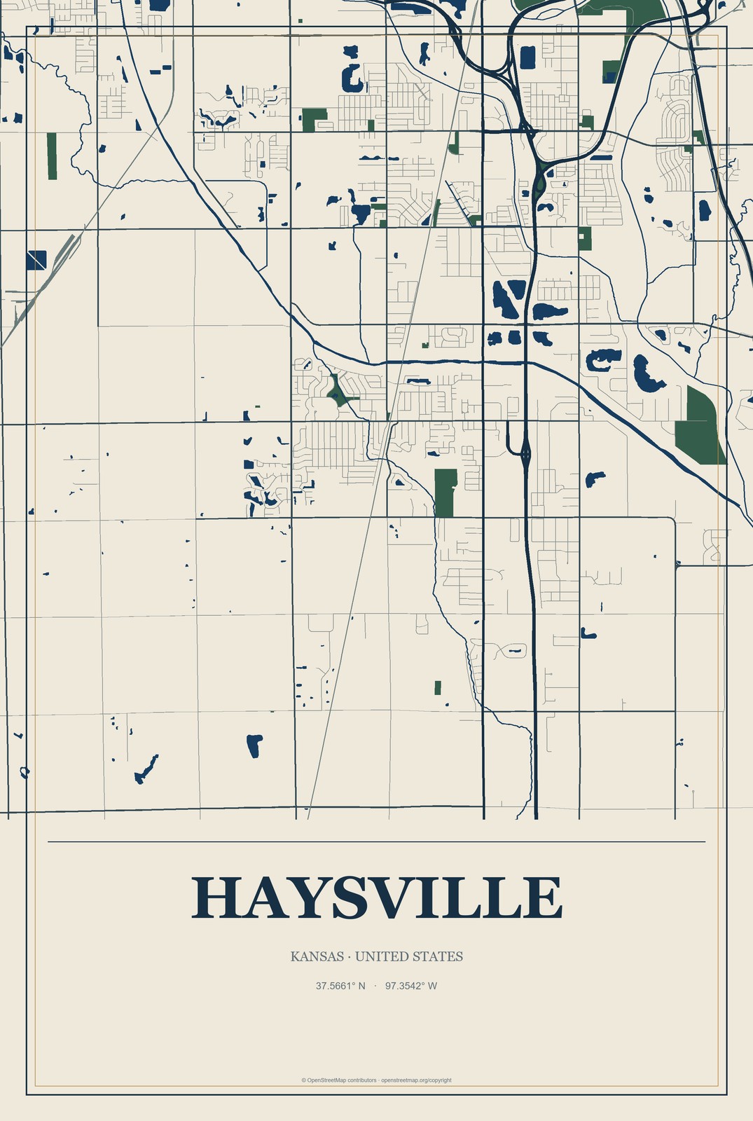 Haysville, Kansas City Map Aluminum Sign in Coastal Cutout style