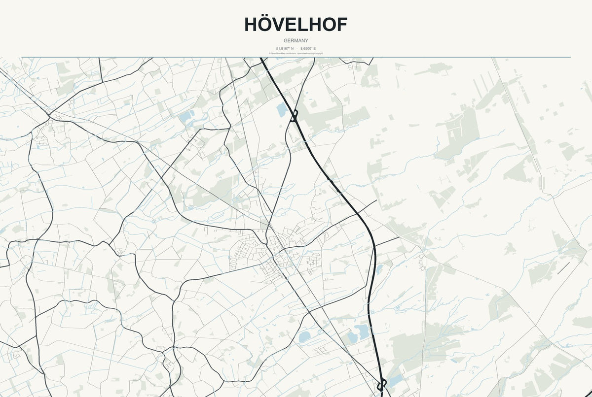 Hövelhof, Germany City Map Aluminum Sign in Headline Atlas style