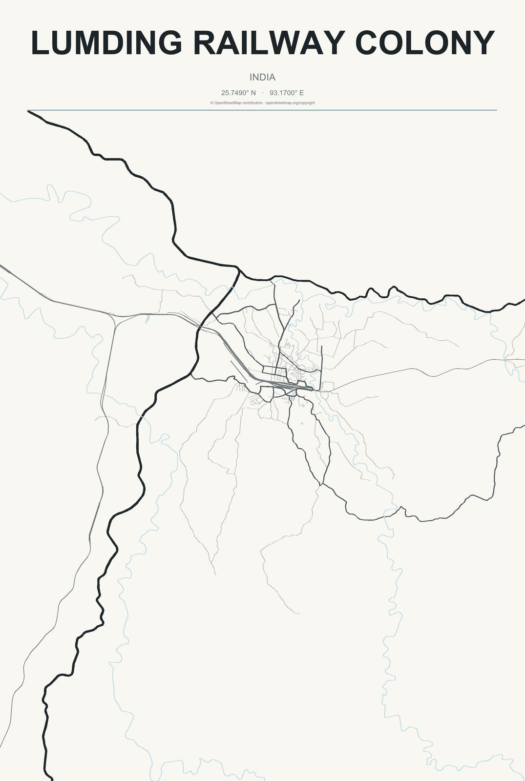Lumding Railway Colony, India City Map Aluminum Sign in Headline Atlas style
