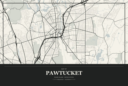 Pawtucket, Rhode Island City Map Aluminum Sign in Museum Plaque style