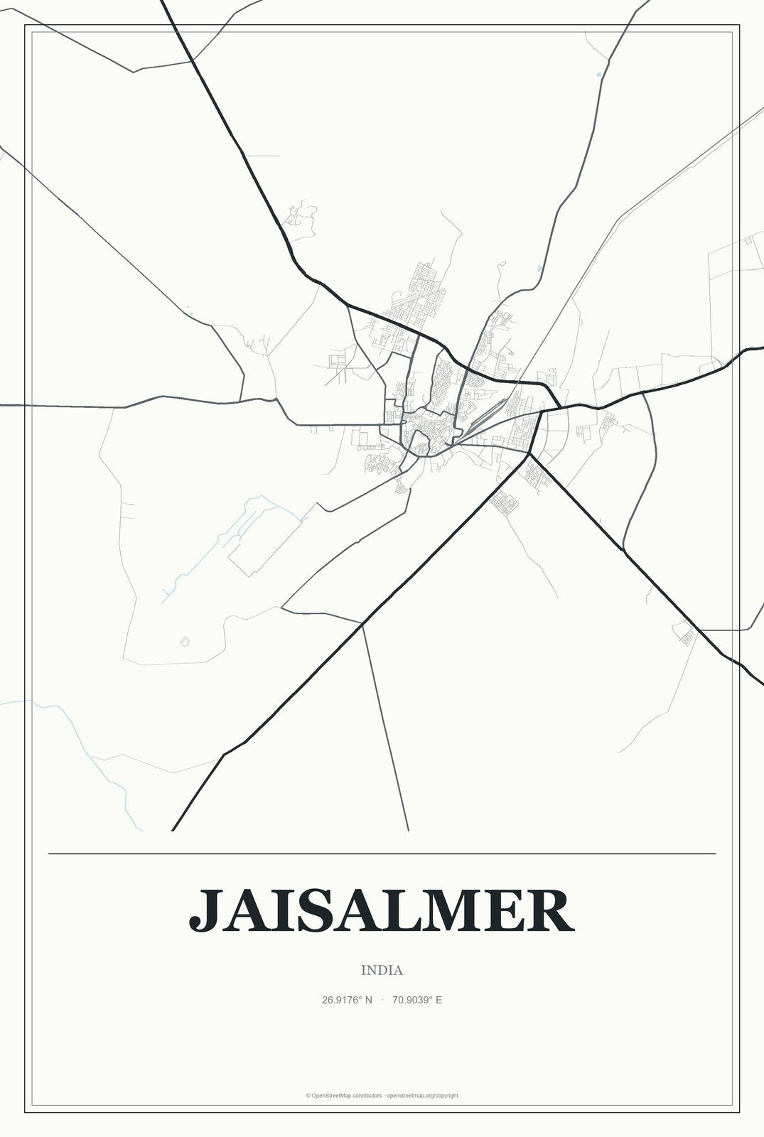 Jaisalmer, India City Map Aluminum Sign in Gallery Air style