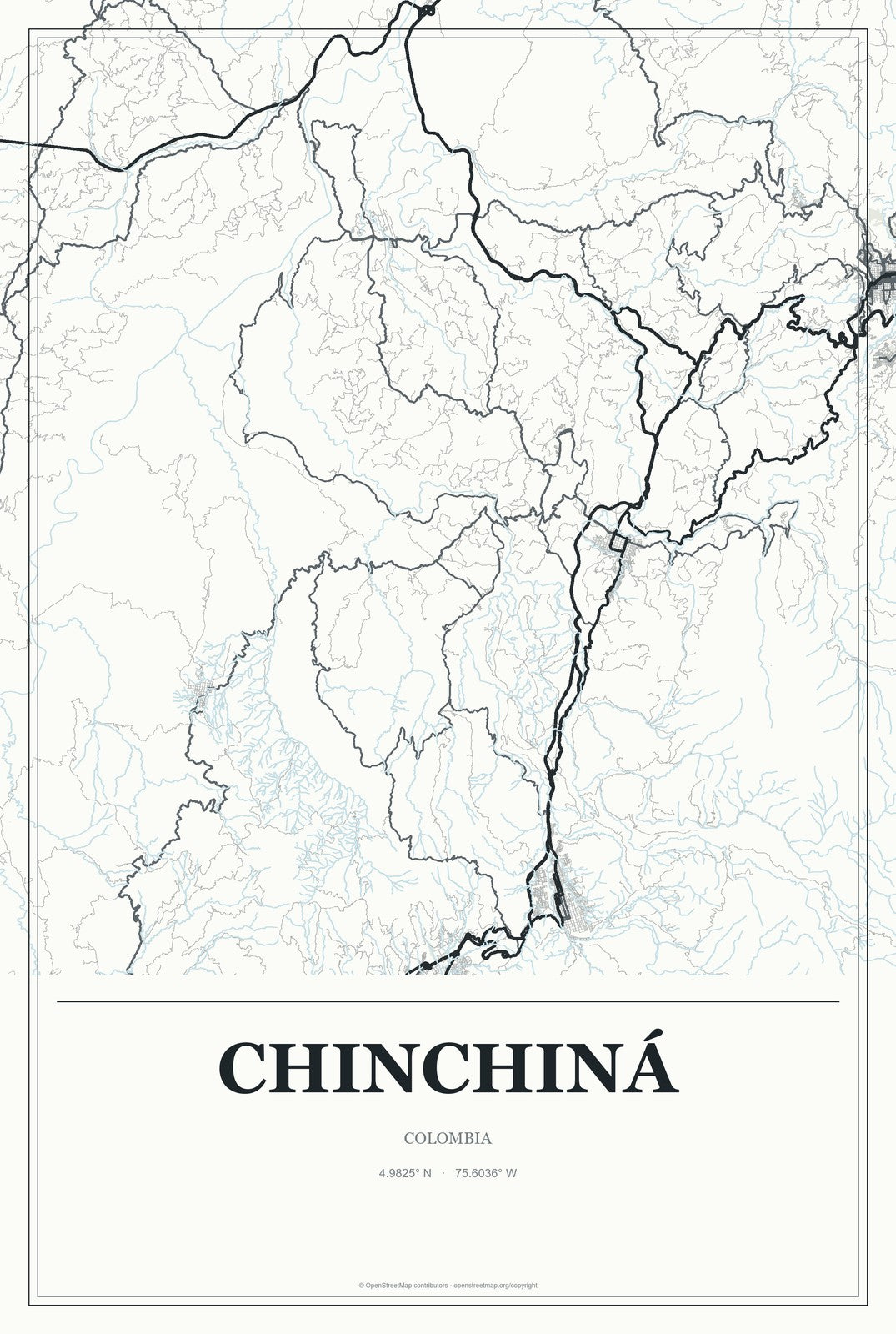 Chinchiná, Colombia City Map Aluminum Sign in Gallery Air style