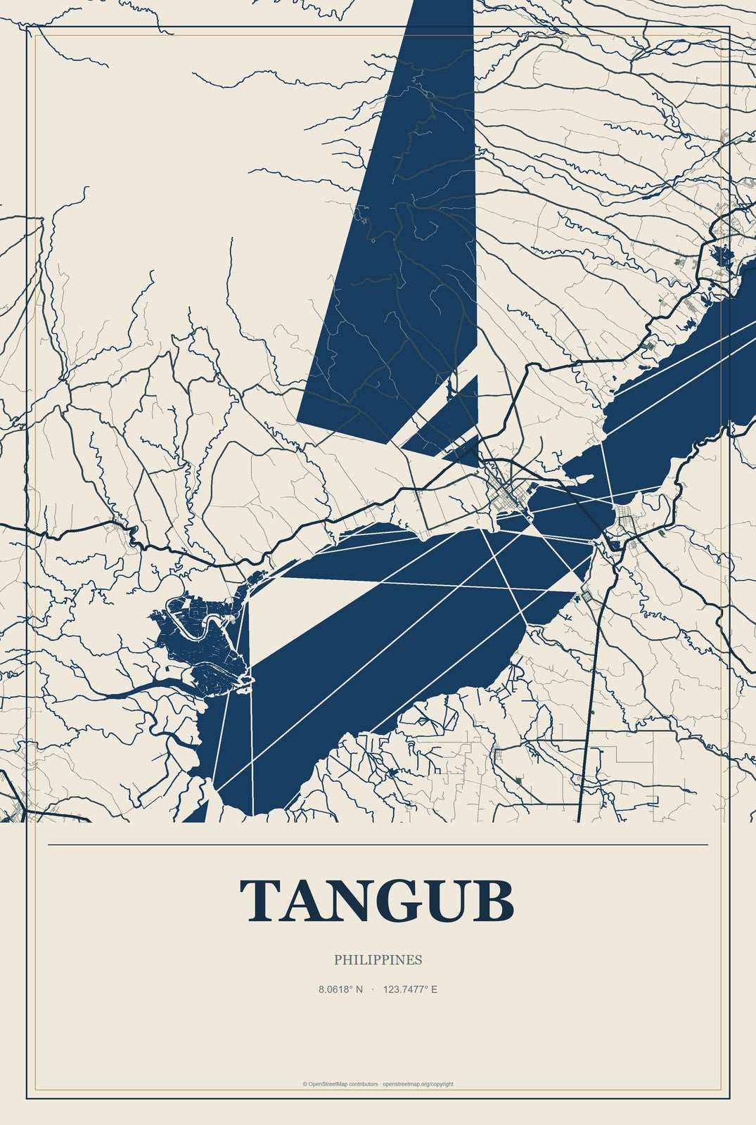 Tangub, Philippines City Map Aluminum Sign in Coastal Cutout style