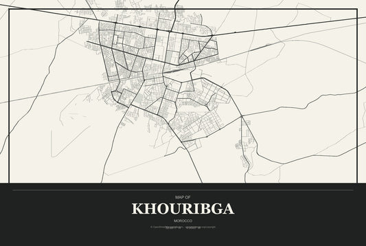 Khouribga, Morocco City Map Aluminum Sign in Museum Plaque style