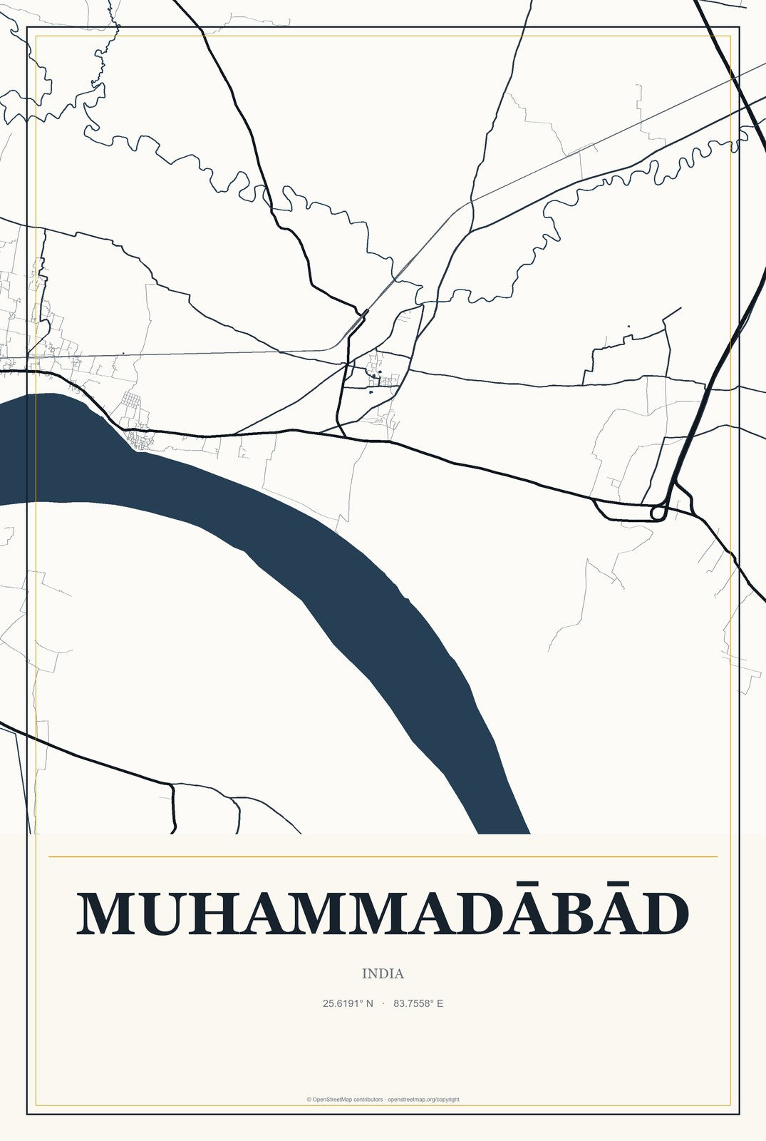 Muhammadābād, India City Map Aluminum Sign in Citrine Modern style