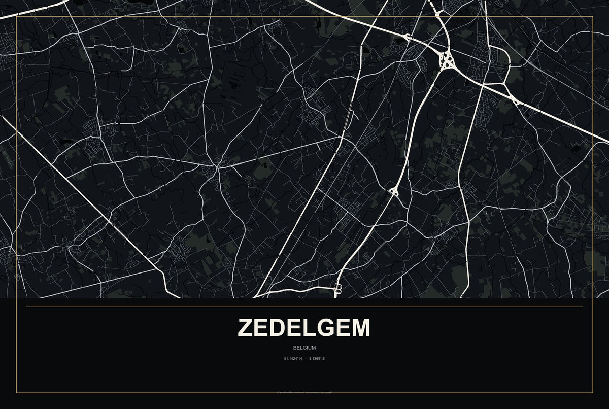 Zedelgem, Belgium City Map Aluminum Sign in Metropolitan Noir style