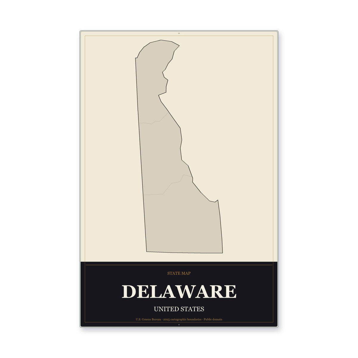 Delaware state map aluminum sign in Museum Plaque style