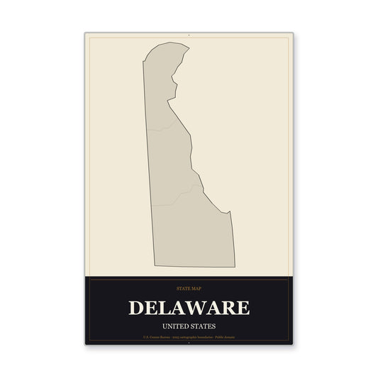Delaware state map aluminum sign in Museum Plaque style