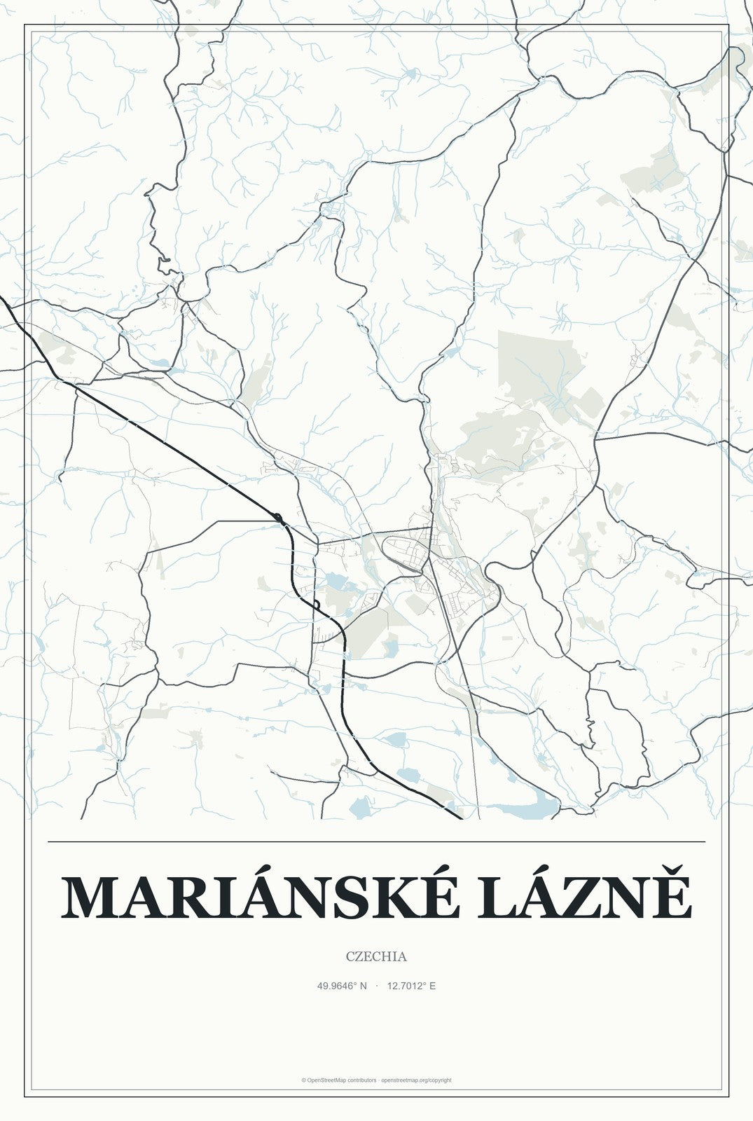 Mariánské Lázně, Czechia City Map Aluminum Sign in Gallery Air style