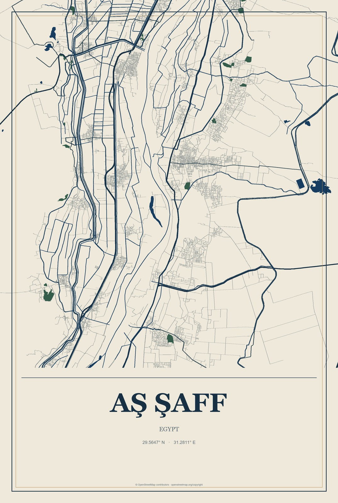 Aş Şaff, Egypt City Map Aluminum Sign in Coastal Cutout style