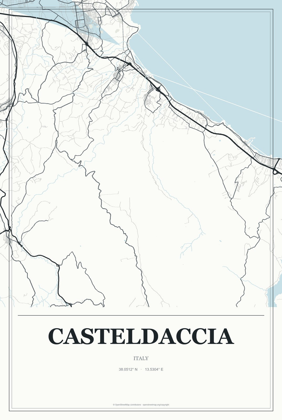 Casteldaccia, Italy City Map Aluminum Sign in Gallery Air style