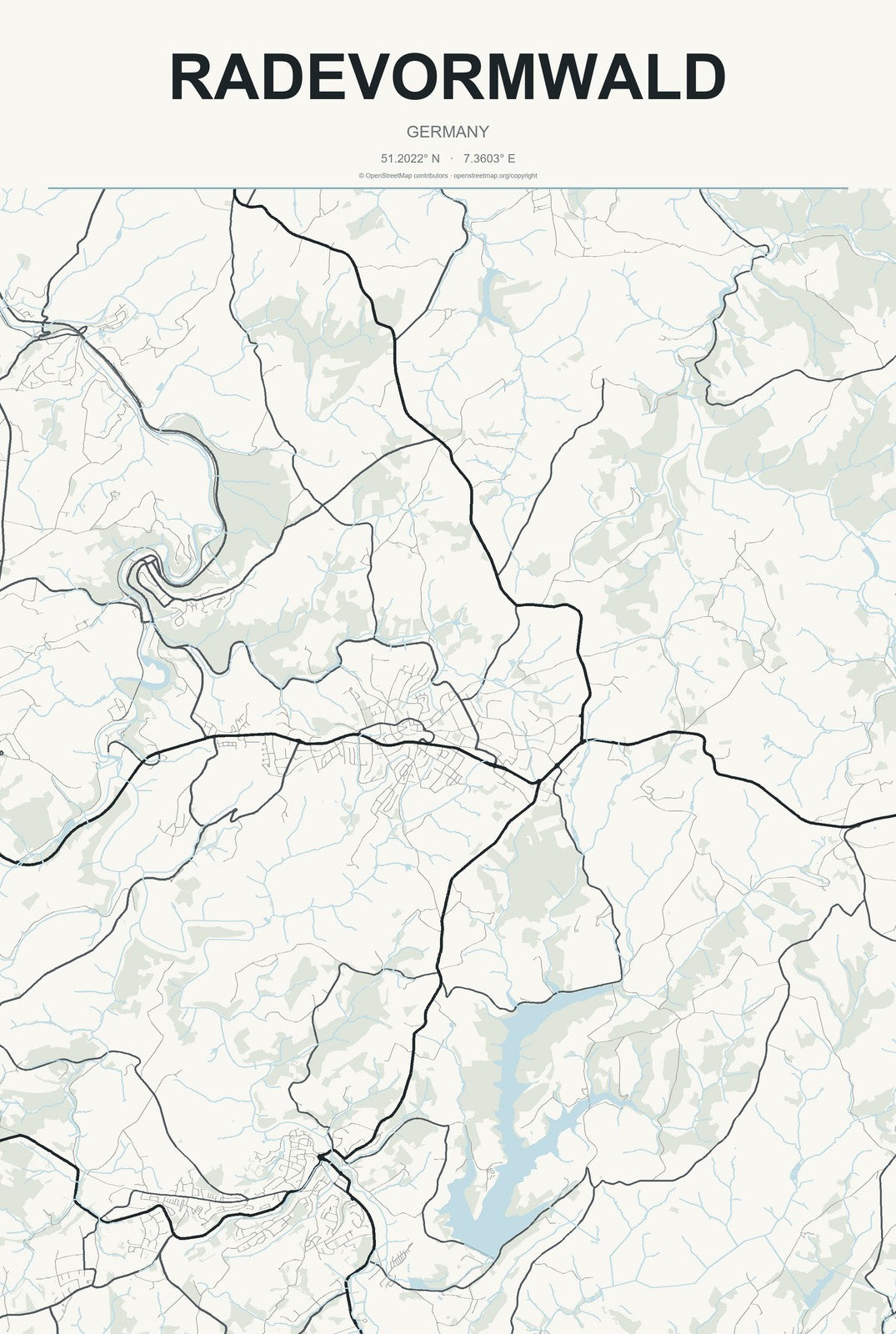 Radevormwald, Germany City Map Aluminum Sign in Headline Atlas style