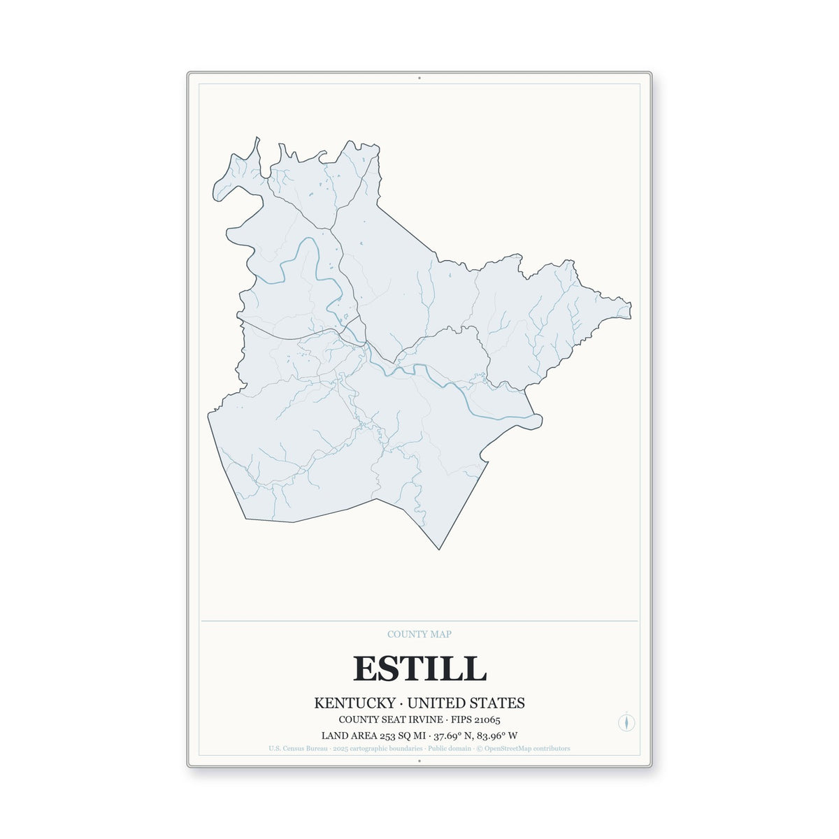 Estill County, Kentucky Map Aluminum Sign in Gallery Air style