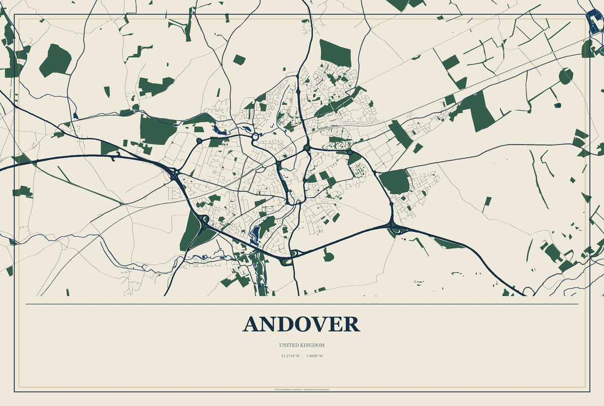 Andover, United Kingdom City Map Aluminum Sign in Coastal Cutout style