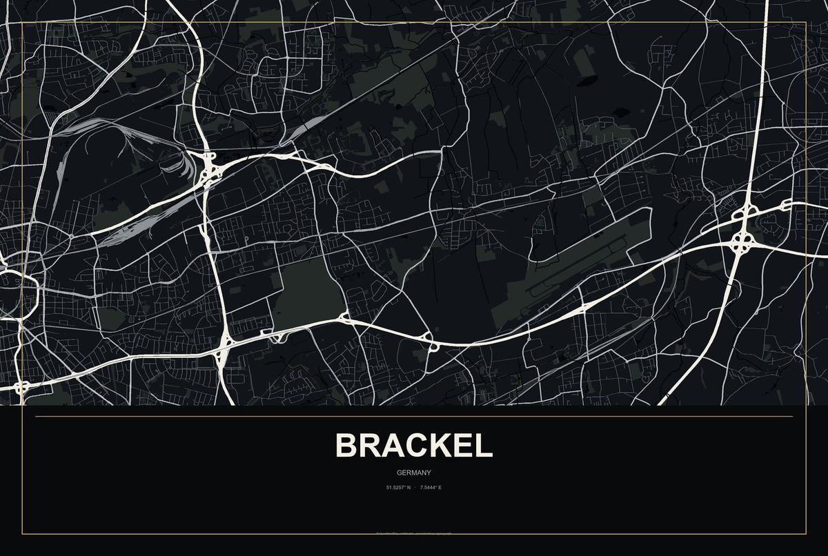 Brackel, Germany City Map Aluminum Sign in Metropolitan Noir style