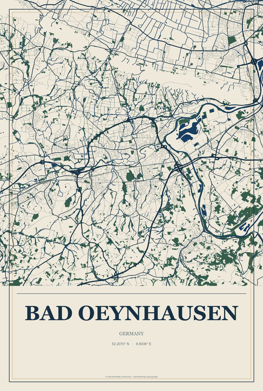Bad Oeynhausen, Germany City Map Aluminum Sign in Coastal Cutout style