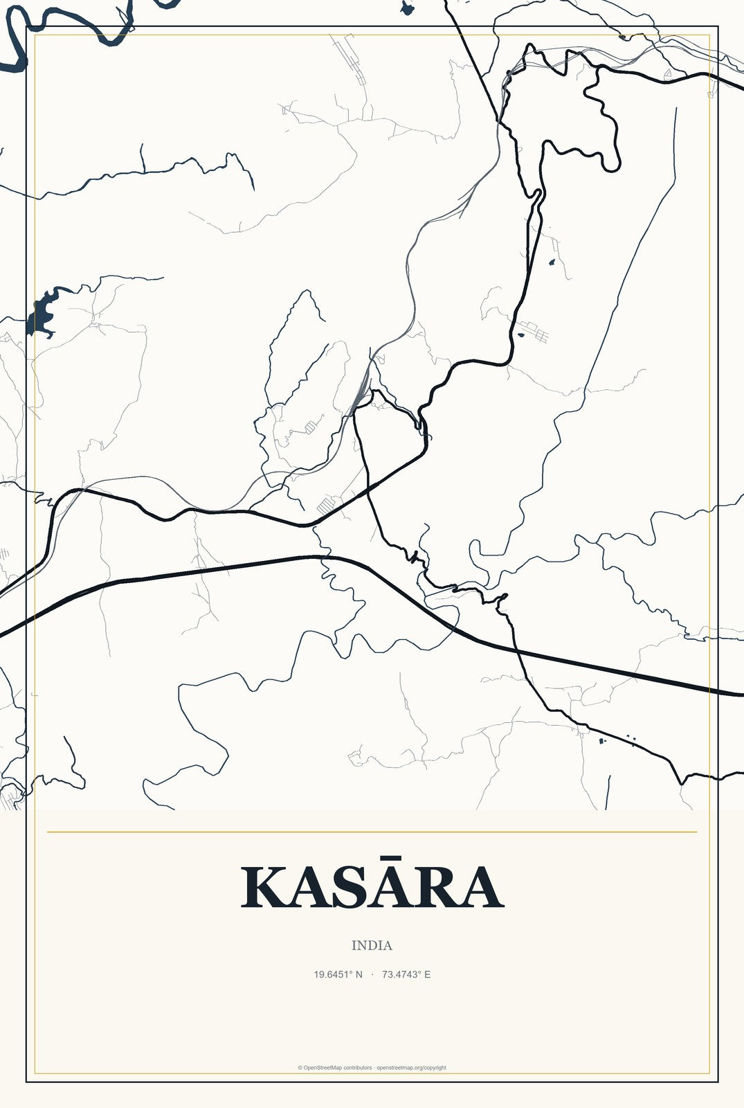 Kasāra, India City Map Aluminum Sign in Citrine Modern style