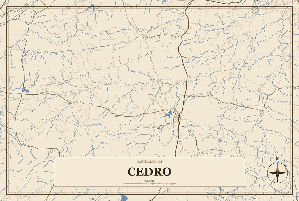 Cedro, Pernambuco, Brazil City Map Aluminum Sign in Heritage Nautical style