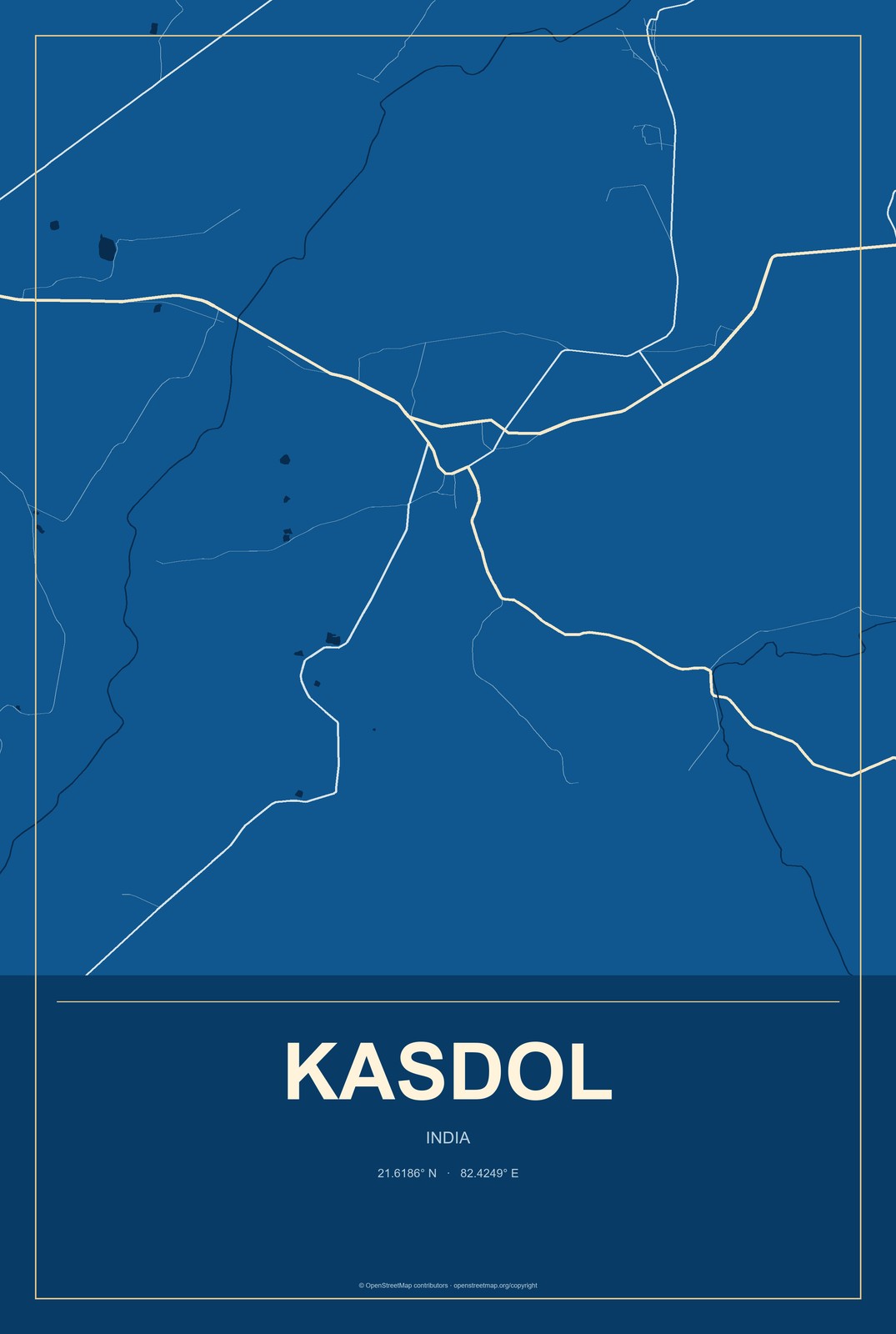 Kasdol, India City Map Aluminum Sign in Harbor Cobalt style