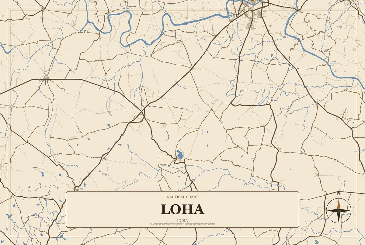 Loha, India City Map Aluminum Sign in Heritage Nautical style