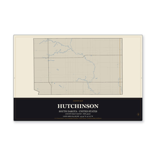Hutchinson County, South Dakota Map Aluminum Sign in Museum Plaque style